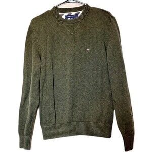 Tommy Hilfiger Men Crewneck Sweater Medium Green 100% Cotton Logo